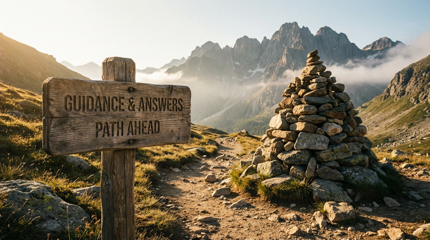 Trail sign on mountain path