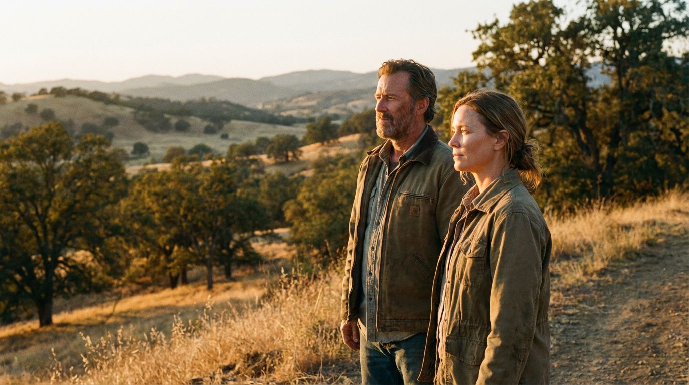 Two supportive parents standing together in nature, representing unity and resilience in family recovery